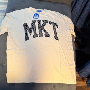 Arket Beige Short Sleeve Tee with Patterned MKT Print